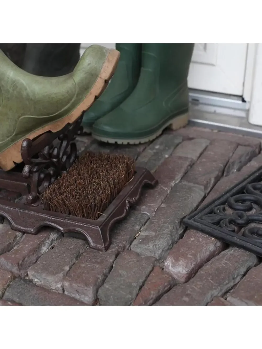 Cast Iron Boot Scraper & Brush Antique Brown Scroll Leaf Design NEW